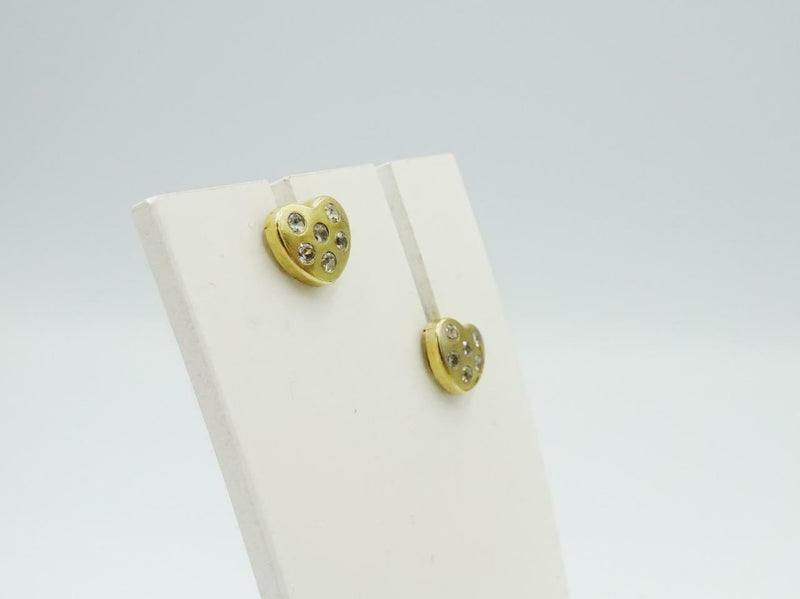 9ct Yellow Gold 375 Stamped Heart Cubic Zirconia Ladies Stud Earrings - Richard Miles Jewellers