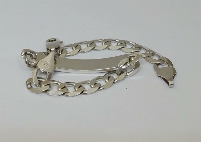 9ct White Gold Flat Curb Identity Bracelet 8.5 inch 22g - Richard Miles Jewellers