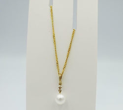 9ct Yellow Gold 375 Cultured 6mm Round Pearl Diamond Mount Necklace 2.6g 16inch - Richard Miles Jewellers