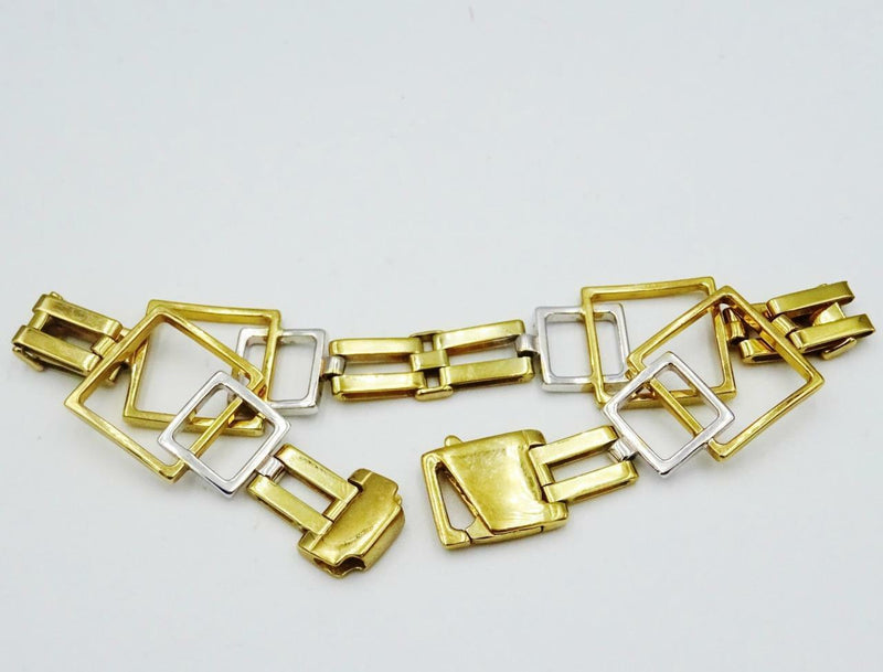 9ct Yellow White Gold Fancy Ladies Square Design Bracelet 7inch 13.9g - Richard Miles Jewellers
