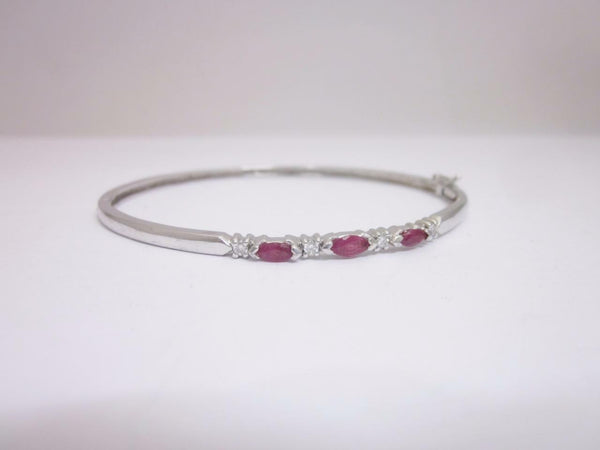 9ct White Gold Diamond and Marquise Cut Ruby 0.12ct Bangle 7inch - Richard Miles Jewellers