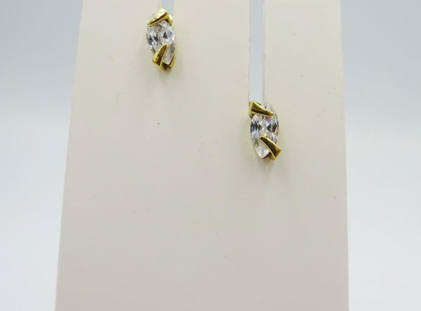 9ct Yellow Gold 375 Stamped Wrapped Style Marquise Cubic Zirconia Stud Earrings - Richard Miles Jewellers