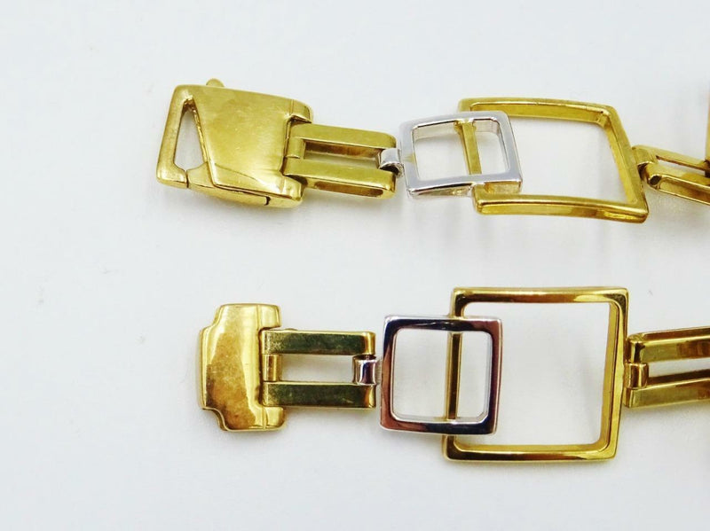9ct Yellow White Gold Fancy Ladies Square Design Bracelet 7inch 13.9g - Richard Miles Jewellers
