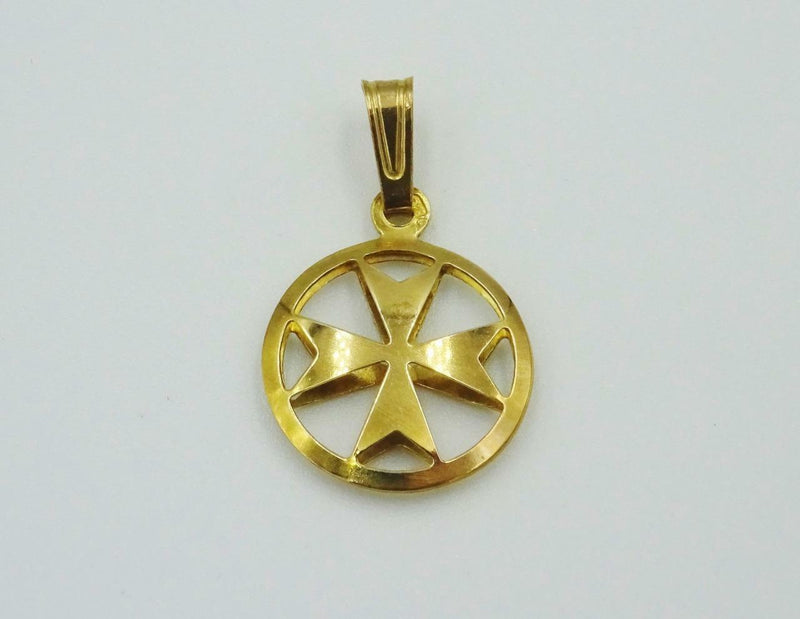 9ct Yellow Gold Sleek Fancy Unique Round Border Cross 0.9g 25mm 15mm - Richard Miles Jewellers