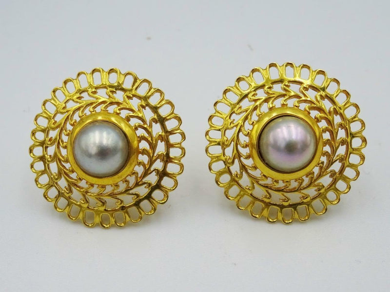 14ct Yellow Gold Ladies Cultured Pearl Large Dark Pearl Earrings 6.25g 23mm - Richard Miles Jewellers