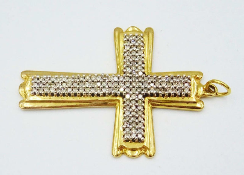 9ct Yellow Gold Large 1ct Diamond Cluster Cross 8.8g 43mm 33mm - Richard Miles Jewellers