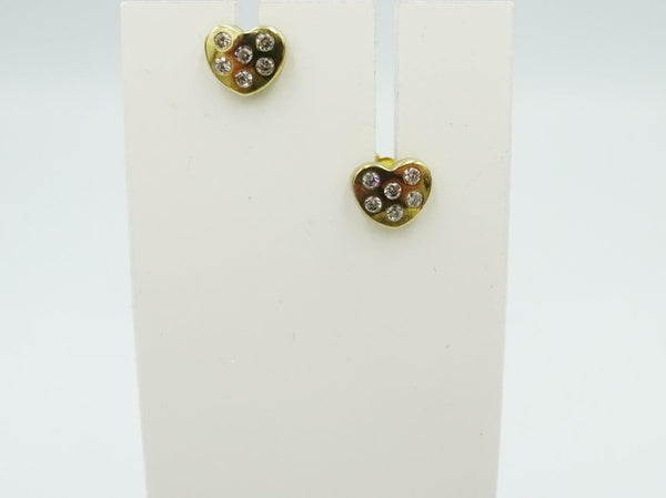 9ct Yellow Gold 375 Stamped Heart Cubic Zirconia Ladies Stud Earrings - Richard Miles Jewellers