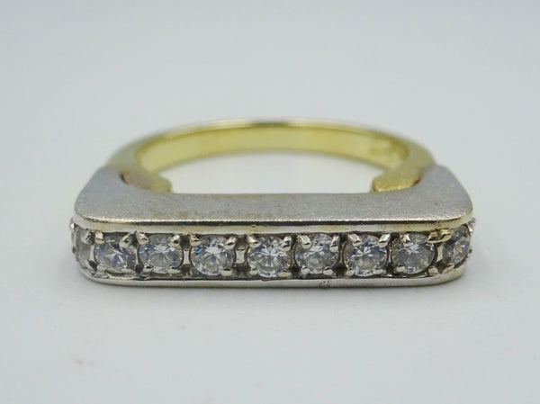 14ct Gold Ladies Fancy Cubic Zirconia 2 Colour Heavy Ring Size P 7.2g - Richard Miles Jewellers