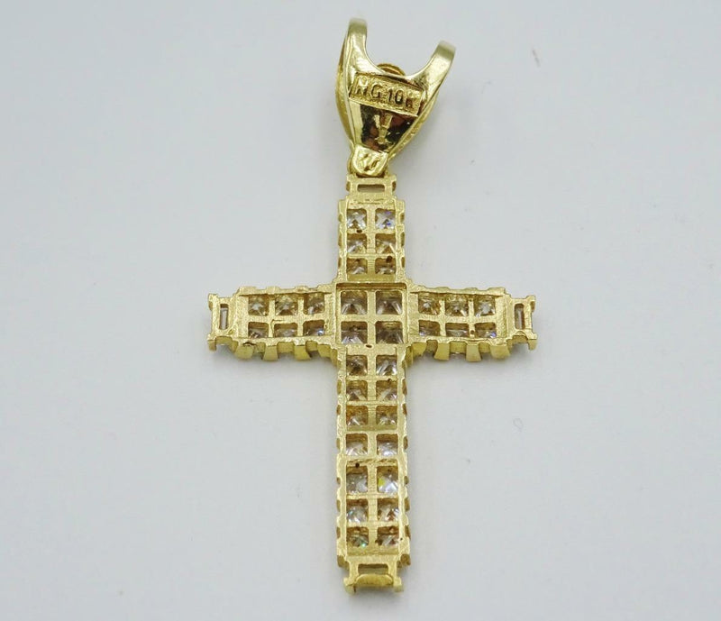 9ct Yellow Gold Large Sparkly Square Cut CZ Cross 8.5g 43mm 30mm - Richard Miles Jewellers