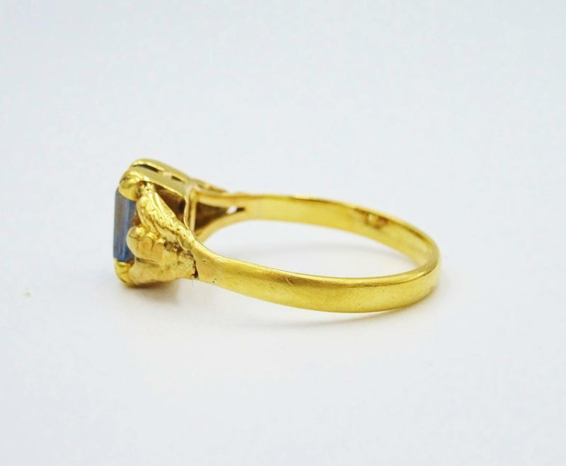 18ct Yellow Gold Ladies Vintage Fancy Blue Topaz Ring 2g K1/2 6.9mm - Richard Miles Jewellers