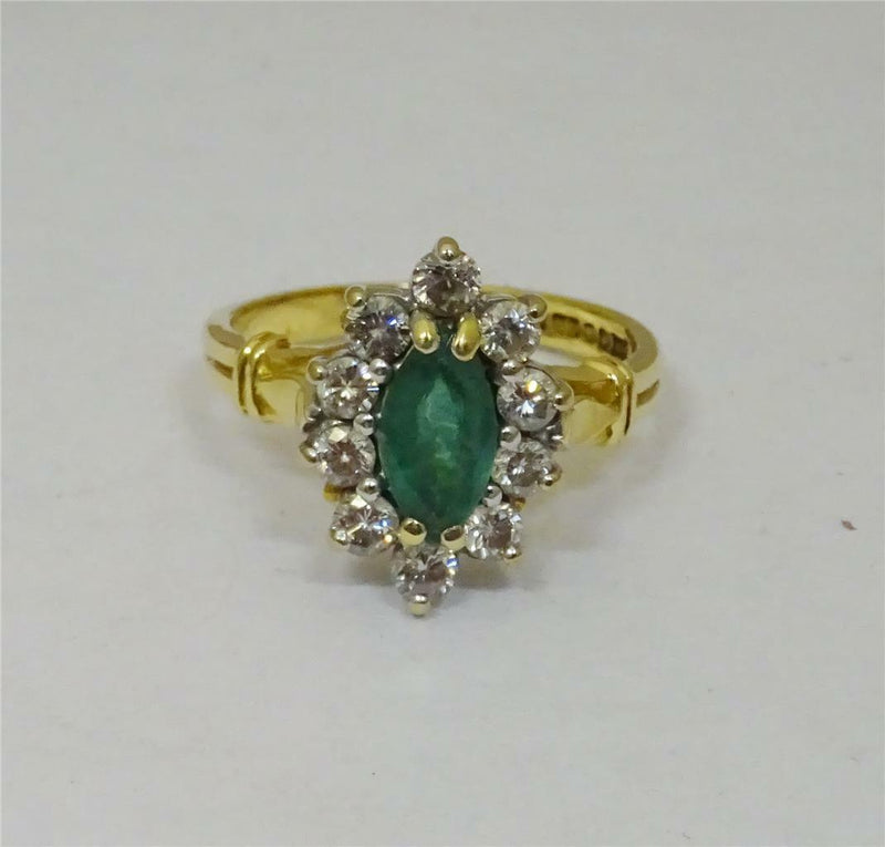 18ct Yellow Gold Ladies Emerald and Diamond 0.30ct Cluster Ring Size I 3.6g - Richard Miles Jewellers