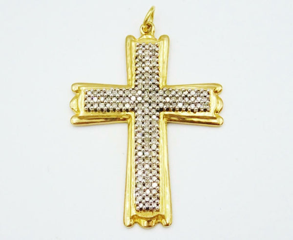9ct Yellow Gold Large 1ct Diamond Cluster Cross 8.8g 43mm 33mm - Richard Miles Jewellers