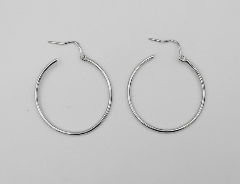 18ct White Gold 750 Stamped Medium Smooth Ladies Hoop Style Earrings 36mm - Richard Miles Jewellers
