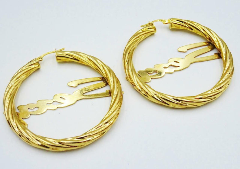 9ct Yellow Gold 375 Hall Marked 'Sexy' Ladies Twist Hoop Earrings 48mm 4.5mm - Richard Miles Jewellers
