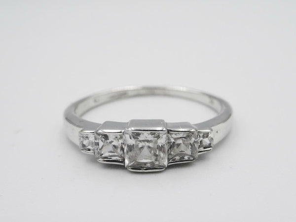 9ct White Gold Square CZ Graduated Half Eternity Ring Size N 1/2 2g 4.5mm - Richard Miles Jewellers