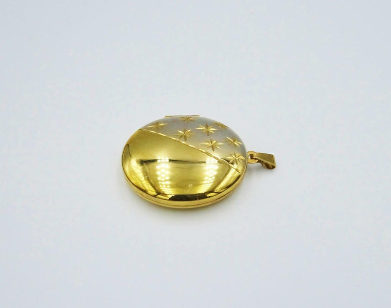 9ct 2 Tone Gold Matte White Detailing Diamond Cut Pattern Locket 6.2g 32.8mm - Richard Miles Jewellers