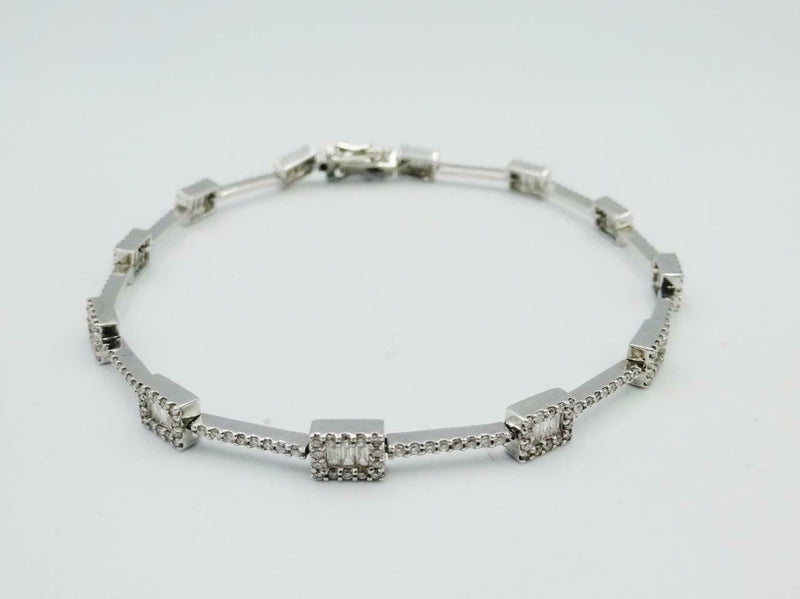 18ct White Gold Round Baguette 1.3ct Diamond Tennis Ladies Bracelet 7.5inch 9.6g - Richard Miles Jewellers