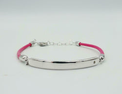 Sterling Silver 925 Heart Pink Leather Girls ID Bracelet 5.5inch 4mm B4785 - Richard Miles Jewellers