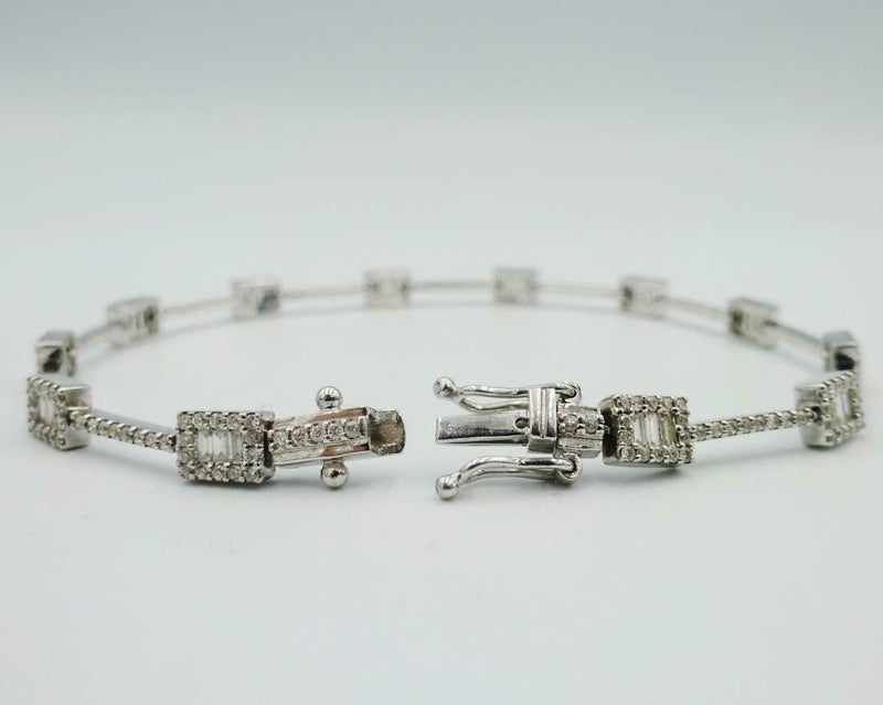18ct White Gold Round Baguette 1.3ct Diamond Tennis Ladies Bracelet 7.5inch 9.6g - Richard Miles Jewellers