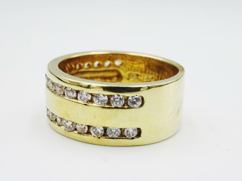 9ct Yellow Gold Two Row Sparkly CZ Ladies Wedding Band 6.7g 8mm Size M 1/2 - Richard Miles Jewellers