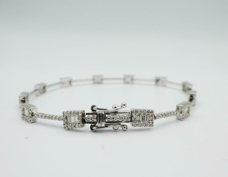 18ct White Gold Round Baguette 1.3ct Diamond Tennis Ladies Bracelet 7.5inch 9.6g - Richard Miles Jewellers