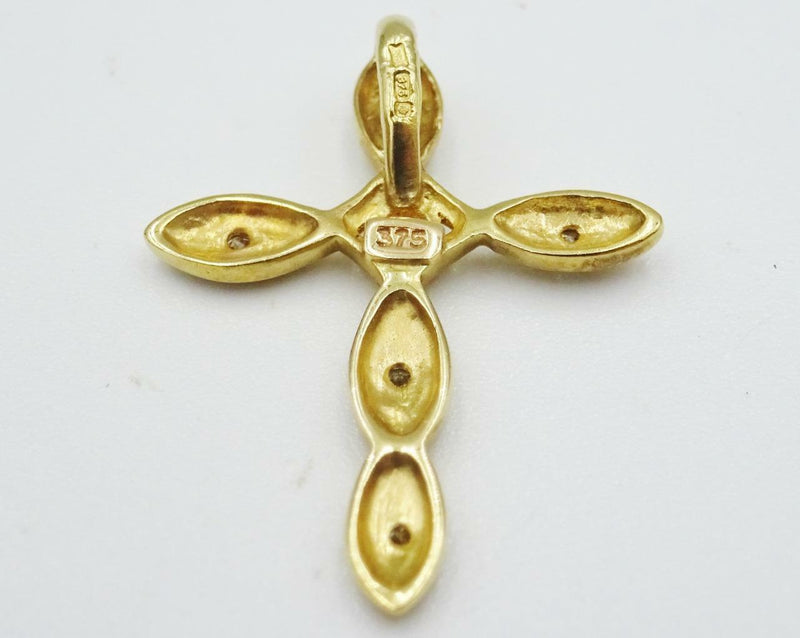 9ct Yellow Gold Refined Fancy 0.06ct Diamond Small Set Cross 1.1g 23mm 18mm - Richard Miles Jewellers