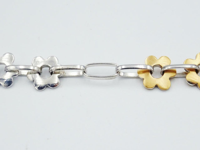 18ct Two Colour White Rose Matt Gold Stylish Daisy Flower Bracelet 7.5inch 17.7g - Richard Miles Jewellers