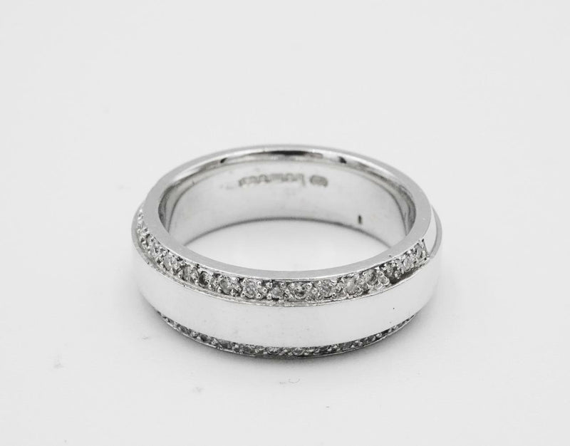 18ct White Gold Solid Heavyweight 0.20ct Diamond Edge Wedding Band M 10g 6mm - Richard Miles Jewellers
