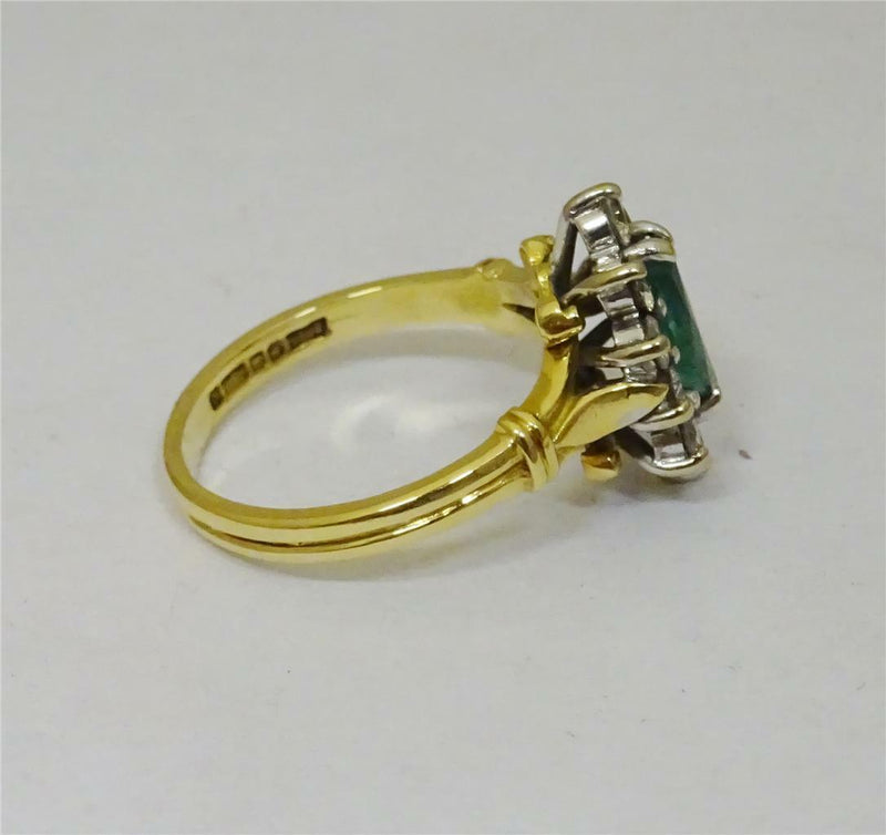 18ct Yellow Gold Ladies Emerald and Diamond 0.30ct Cluster Ring Size I 3.6g - Richard Miles Jewellers
