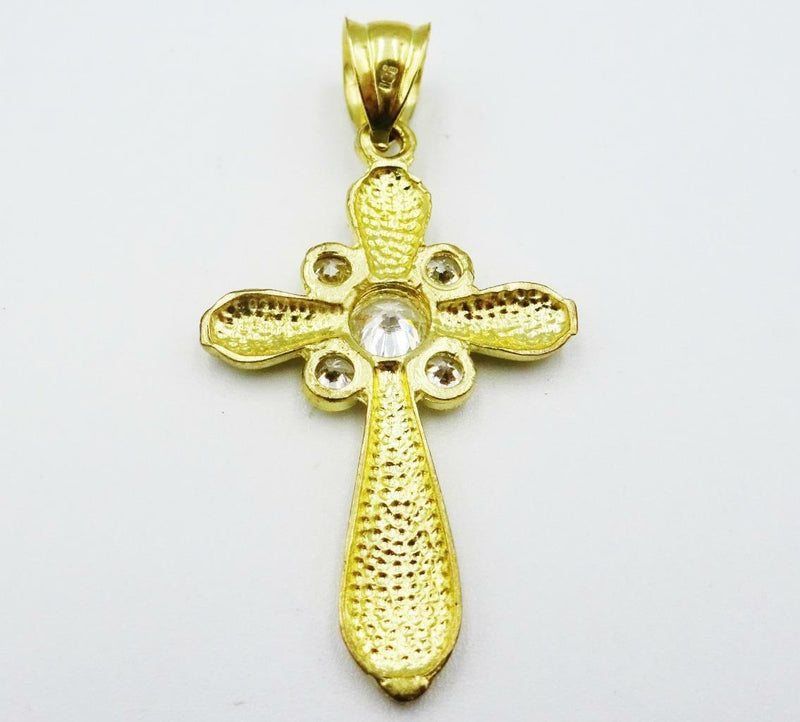 9ct Yellow Gold Fancy Patterned CZ Cross 4.2g 38mm 23mm - Richard Miles Jewellers