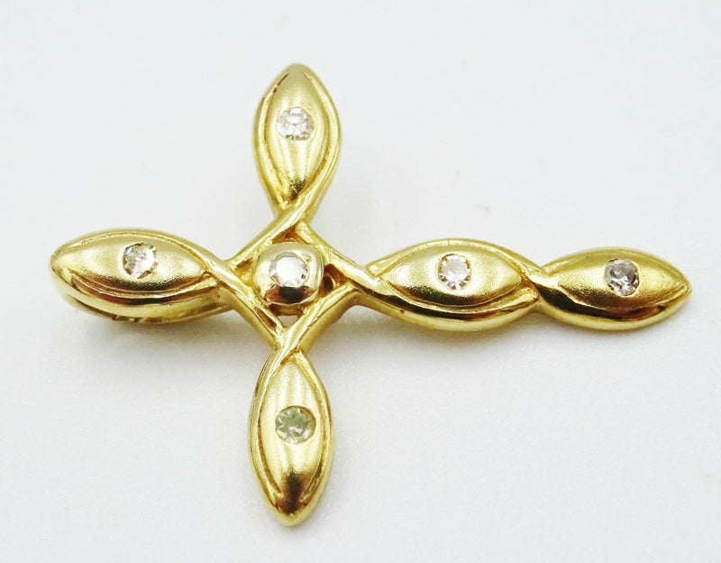 9ct Yellow Gold Refined Fancy 0.06ct Diamond Small Set Cross 1.1g 23mm 18mm - Richard Miles Jewellers