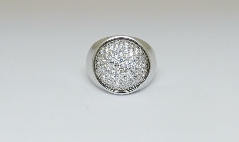 Sterling Silver 925 Mens Large CZ Pinky Rapper Cluster Ring 7.6g Size N - Richard Miles Jewellers