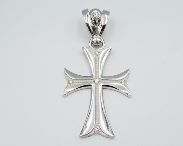 9ct White Gold Large Fancy Round Cut CZ Sleek Cross 10g 49mm 34mm - Richard Miles Jewellers