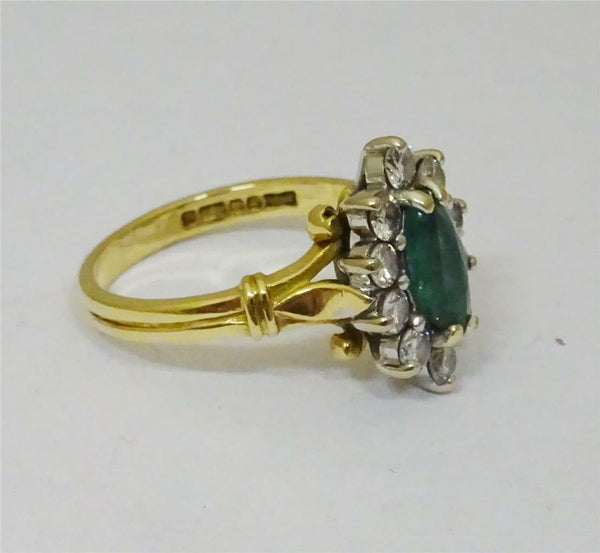 18ct Yellow Gold Ladies Emerald and Diamond 0.30ct Cluster Ring Size I 3.6g - Richard Miles Jewellers