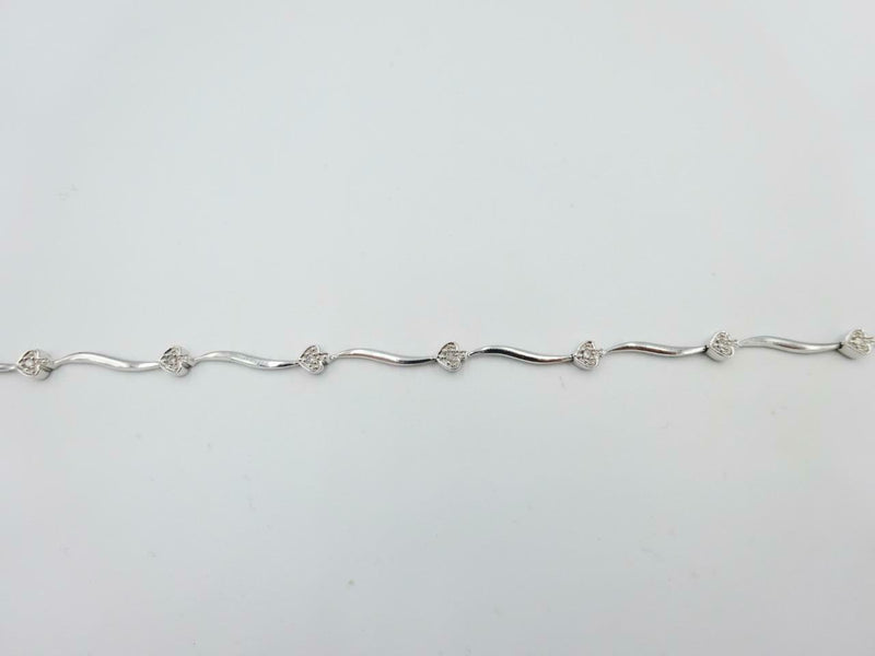 9ct White Gold Ladies Heart 375 0.07ct Diamond  Bracelet 7inch 4.5g 4.2mm - Richard Miles Jewellers
