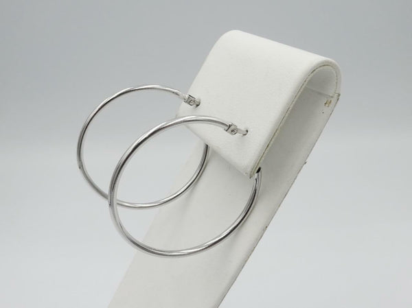 18ct White Gold 750 Stamped Medium Smooth Ladies Hoop Style Earrings 36mm - Richard Miles Jewellers