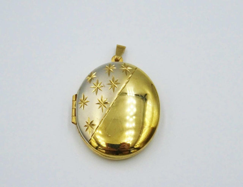 9ct 2 Tone Gold Matte White Detailing Diamond Cut Pattern Locket 6.2g 32.8mm - Richard Miles Jewellers