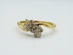 9ct Yellow Gold Fancy Twist Double Flower 0.25ct Diamond Cluster Ring 2.3g M 1/2 - Richard Miles Jewellers