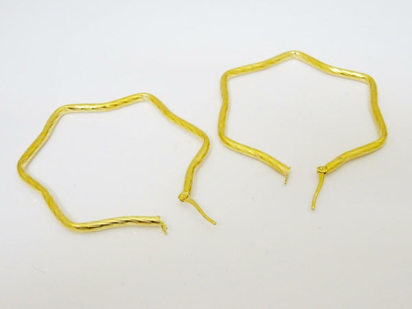 9ct Yellow Gold Ladies Medium Star Hoop Earrings 4.4g 38.5mm - Richard Miles Jewellers