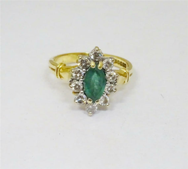 18ct Yellow Gold Ladies Emerald and Diamond 0.30ct Cluster Ring Size I 3.6g - Richard Miles Jewellers