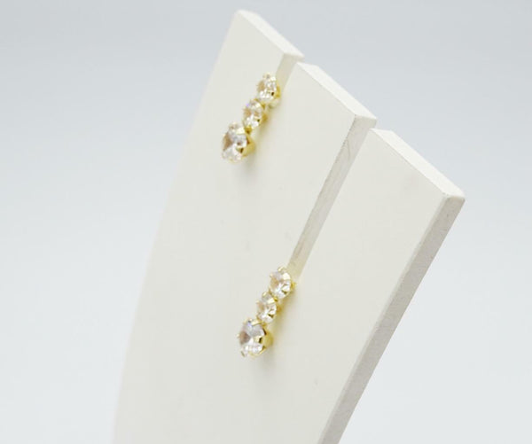 9ct Yellow Gold Ladies 3 Row Cubic Zirconia Stud Earrings 10mm - Richard Miles Jewellers