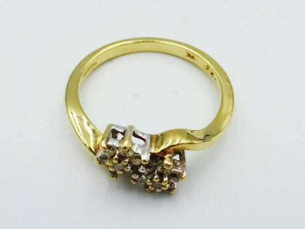 9ct Yellow Gold Fancy Twist Double Flower 0.25ct Diamond Cluster Ring 2.3g N - Richard Miles Jewellers