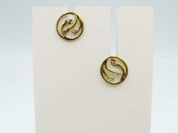 9ct Yellow Gold 375 Circular Swirl Diamond Ladies Stud Earrings 9.2mm - Richard Miles Jewellers