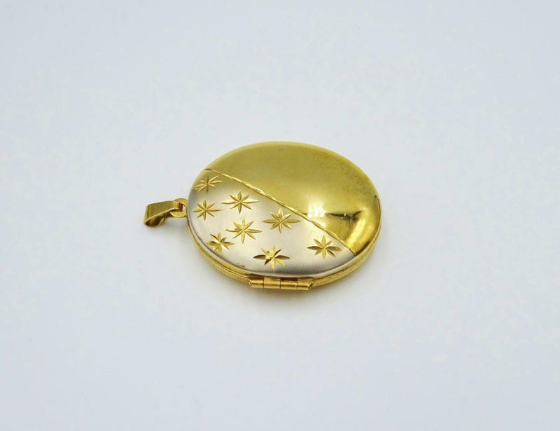 9ct 2 Tone Gold Matte White Detailing Diamond Cut Pattern Locket 6.2g 32.8mm - Richard Miles Jewellers