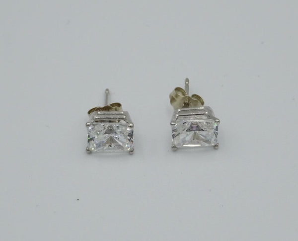 14ct White Gold 585 Ladies Rectangular Cubic Zirconia Studs 2.0g - Richard Miles Jewellers