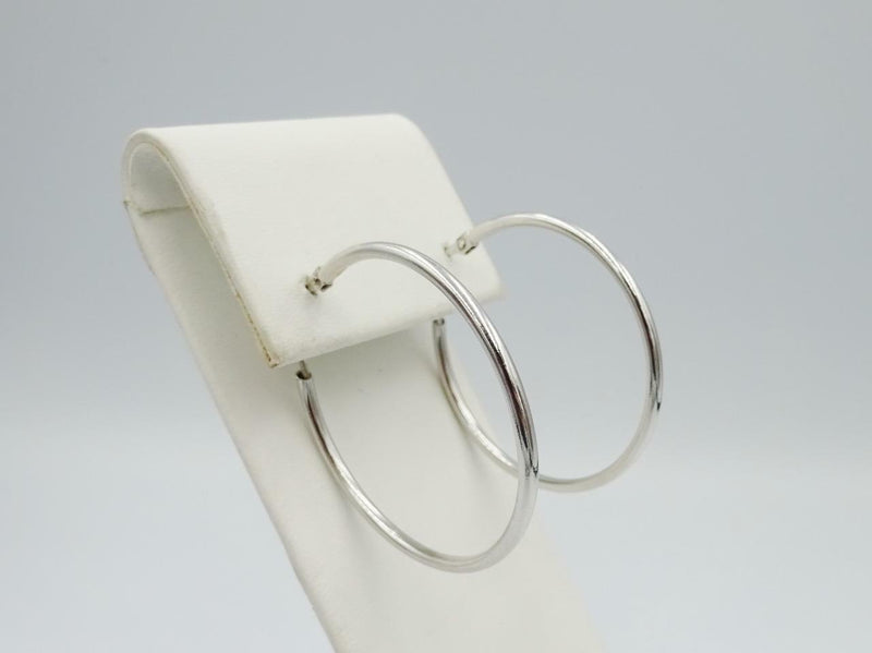 18ct White Gold 750 Stamped Medium Smooth Ladies Hoop Style Earrings 36mm - Richard Miles Jewellers