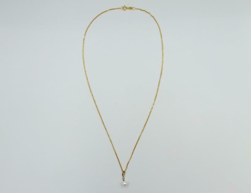 9ct Yellow Gold 375 Cultured 6mm Round Pearl Diamond Mount Necklace 2.6g 16inch - Richard Miles Jewellers