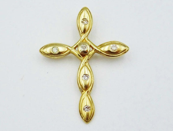 9ct Yellow Gold Refined Fancy 0.06ct Diamond Small Set Cross 1.1g 23mm 18mm - Richard Miles Jewellers