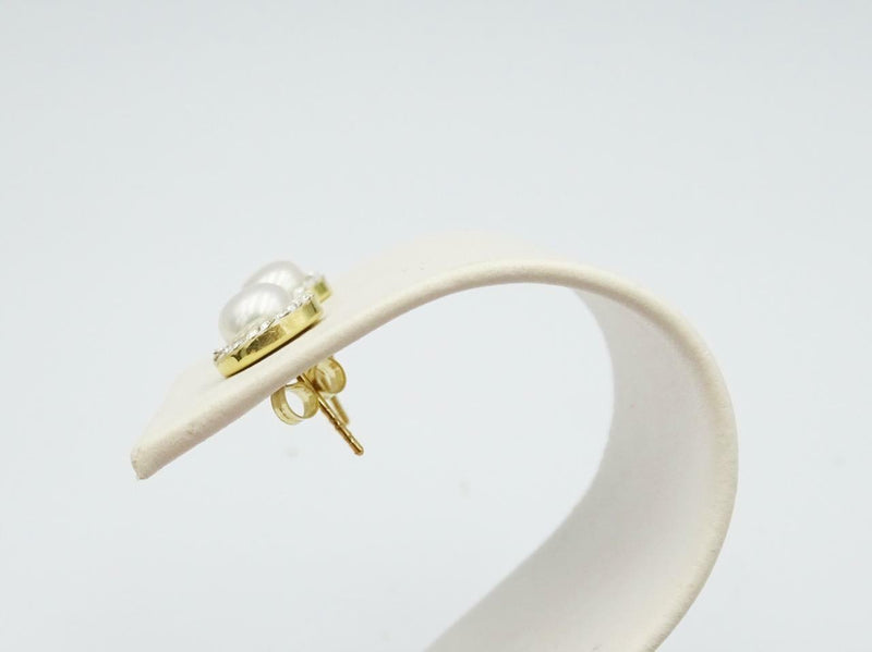 9ct Yellow Gold Ladies Pearl Halo Style Crystal Set Stud Earrings 8mm - Richard Miles Jewellers