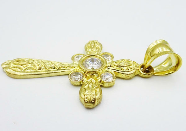 9ct Yellow Gold Fancy Patterned CZ Cross 4.2g 38mm 23mm - Richard Miles Jewellers